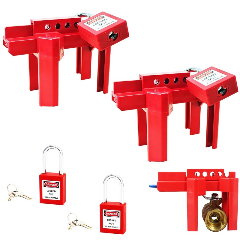 Young Dance Ball Valve Lockout,Adjustable Ball Valve Lockout Device,for 1/2"-2-1/2" Outside Pipe Diameter,Outdoor Water Spigot Lock Industrial Faucet Handle Locks Pipeline Valve Locking Device(2pack） - Image 1